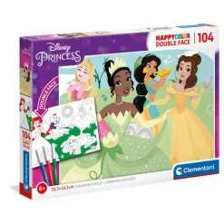 Puzzle 104 pièces : Happy Color Double Face : Princesses Disney - Clementoni