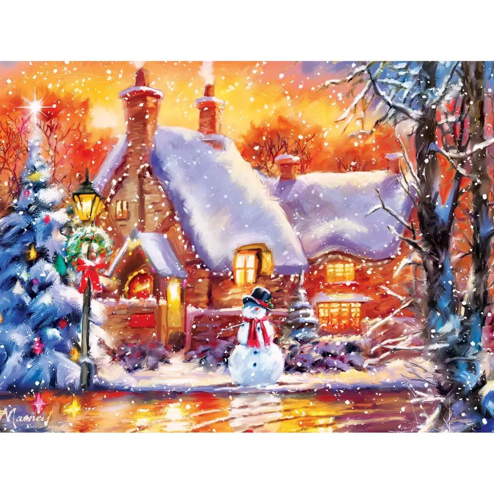 Puzzle 500 pièces : Holiday - Puzzle Glitter Chalet Bonhomme de Neige - Master Pieces