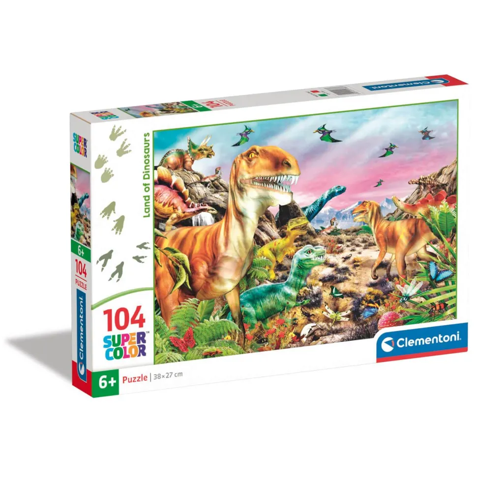 Puzzle 104 pièces : Le pays des dinosaures - Clementoni