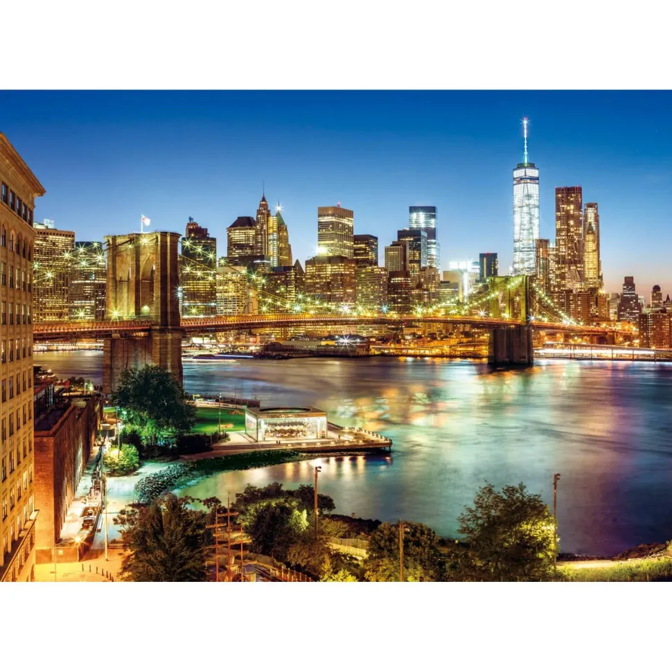 Puzzle 6000 pièces : Les lumières du pont de Brooklyn - Clementoni