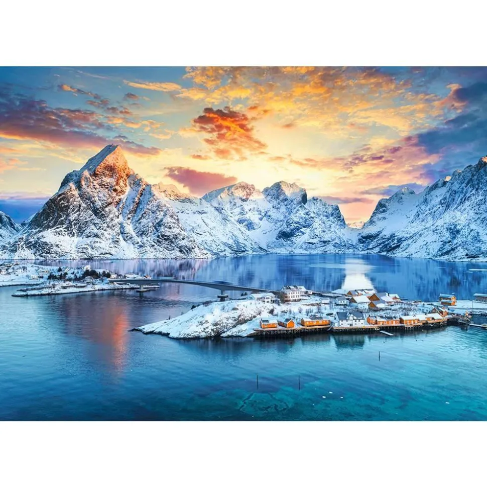 Puzzle 1000 pièces : Lever de soleil sur Sakrisoy, Lofoten, Norvège - Castorland