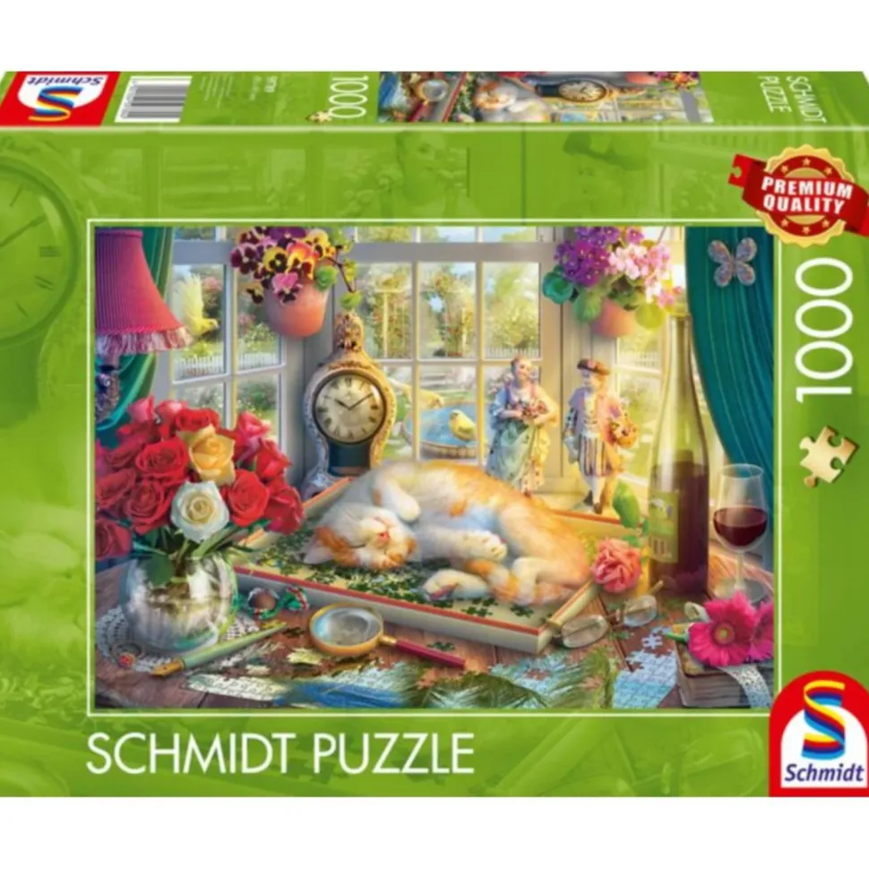Puzzle 1000 pièces : L’heure du puzzle pour le chat - Schmidt