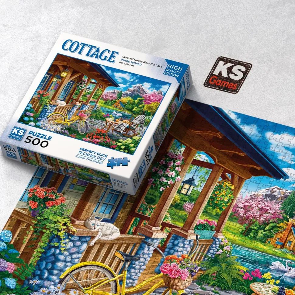 Puzzle 500 pièces : Maison colorée près du lac - Ks Games