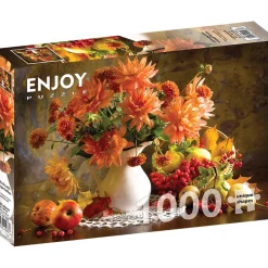 Puzzle 1000 Pièces : Nature morte aux dahlias oranges - EnjoyPuzzle