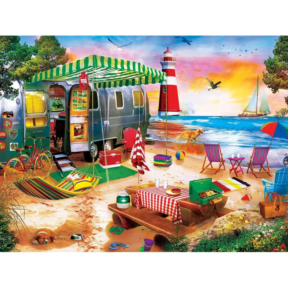 Puzzle 550 pièces : Plage paradisiaque - Camping en bord de mer - Master Pieces