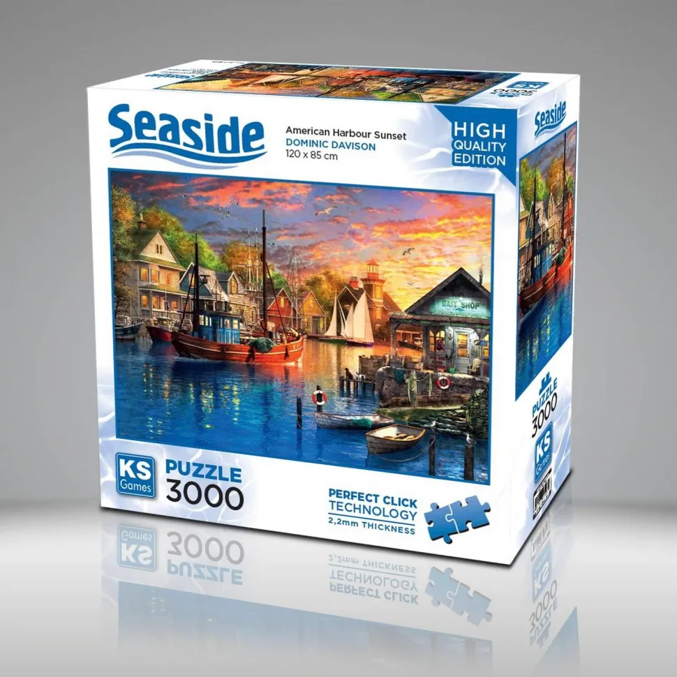 Puzzle 3000 pièces : Port Américain au Coucher de Soleil - Ks Games