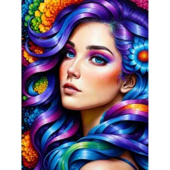 Puzzle 1000 Pièces : Portrait de fleurs arc-en-ciel - EnjoyPuzzle