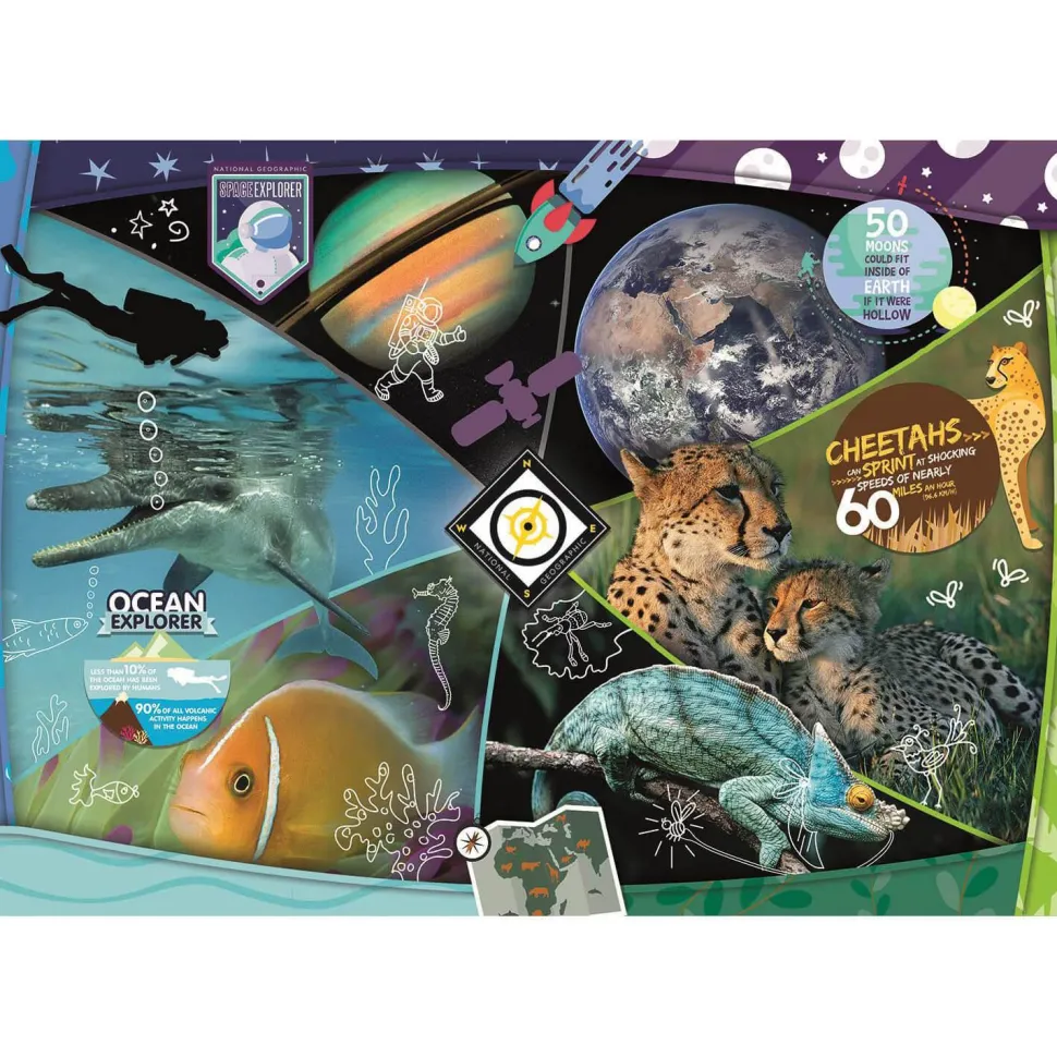 Puzzle 104 pièces : Supercolor : National Geographic Kids : Explorateurs en herbe - Clementoni