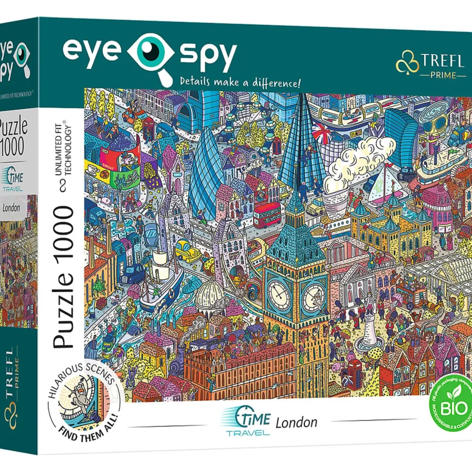 Puzzle 1000 pièces : Technologie Unlimited Fit - EYE-SPY Time : Voyage Londres, Royaume-Uni - Trefl Prime