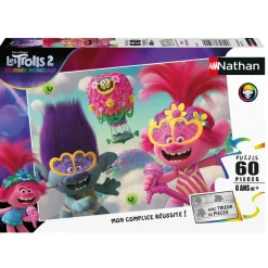 Puzzle 60 pièces : Trolls 2 : Poppy et Branche - Nathan