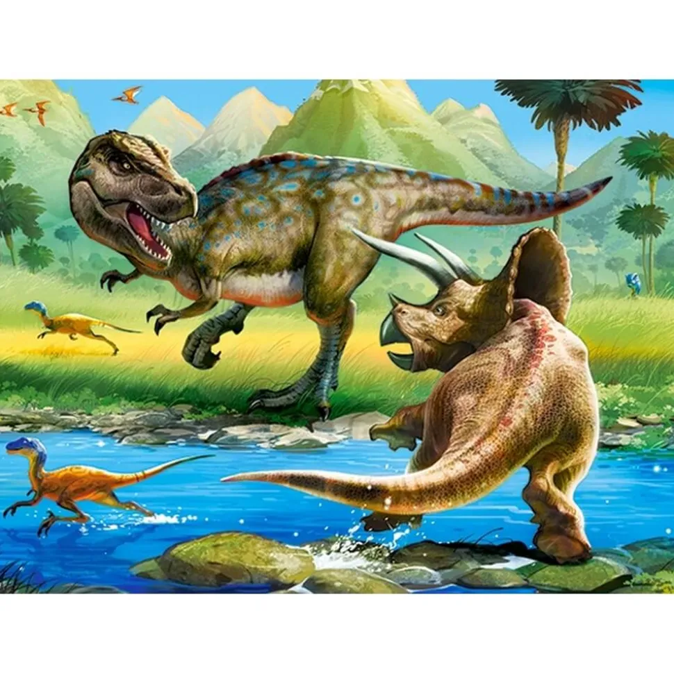 Puzzle 70 pièces : Tyrannosaure contre Tricératops - Castorland