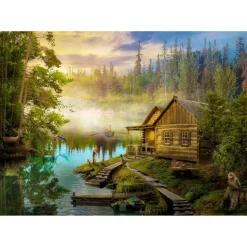 Puzzle 1000 Pièces : Une cabane en rondins sur la rivière - EnjoyPuzzle
