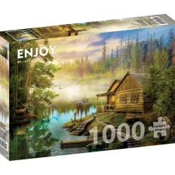 Puzzle 1000 Pièces : Une cabane en rondins sur la rivière - EnjoyPuzzle