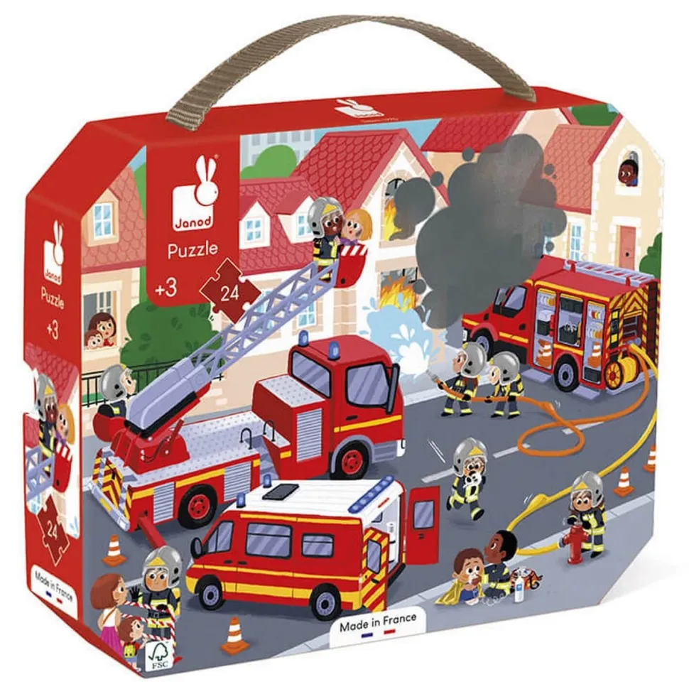 Puzzle 24 pièces : valisette : pompiers - Janod