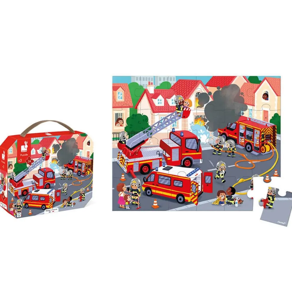 Puzzle 24 pièces : valisette : pompiers - Janod