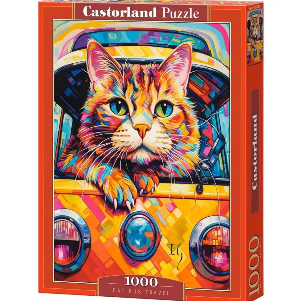 Puzzle 1000 pièces : Voyage en bus de chat - Castorland
