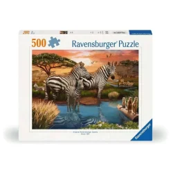 Puzzle 500 pièces : Zèbres au plan d'eau - Ravensburger