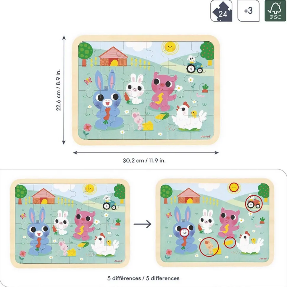 Puzzle 24 pièces en bois : A la ferme - Janod