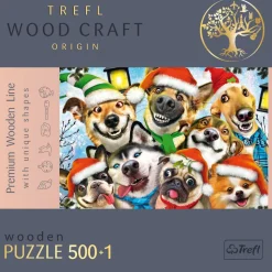 Puzzle 500+1 pièces en bois : Chiens en fête - Trefl