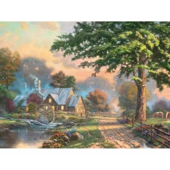 Puzzle 1000 pièces en bois : Le vieux moulin à eau - Thomas Kinkade - Schmidt