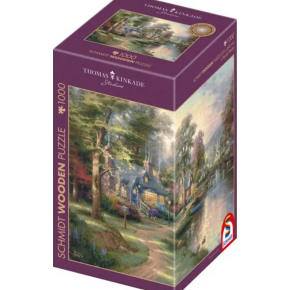 Puzzle 1000 pièces en bois : Le village au bord du lac - Thomas Kinkade - Schmidt
