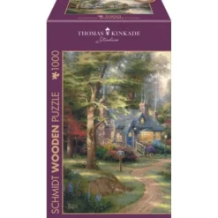 Puzzle 1000 pièces en bois : Le village au bord du lac - Thomas Kinkade - Schmidt