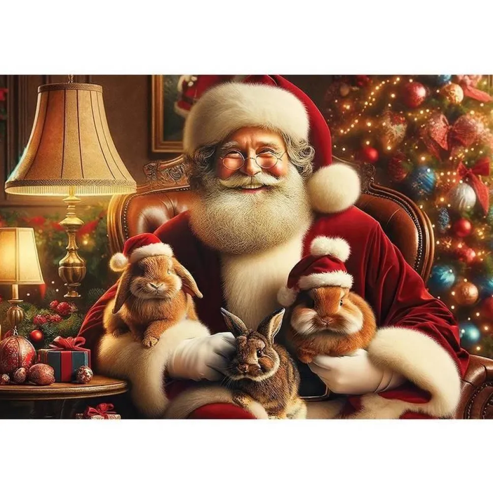 Puzzle 505 pièces en bois : Le Père Noël et ses adorables lapins - Wooden City