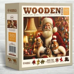 Puzzle 505 pièces en bois : Le Père Noël et ses adorables lapins - Wooden City