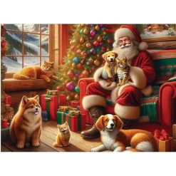 Puzzle 1010 pièces en bois : Père Noël et ses amis - Wooden City