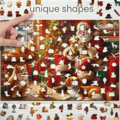 Puzzle 1010 pièces en bois : Père Noël et ses amis - Wooden City