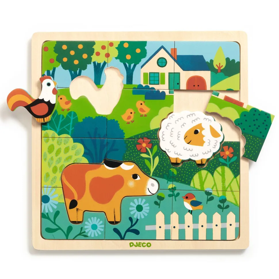 puzzle 15 pièces en bois : Puzzlo farm - Djeco