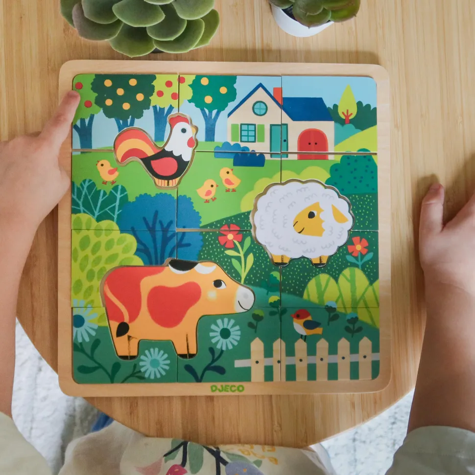 puzzle 15 pièces en bois : Puzzlo farm - Djeco
