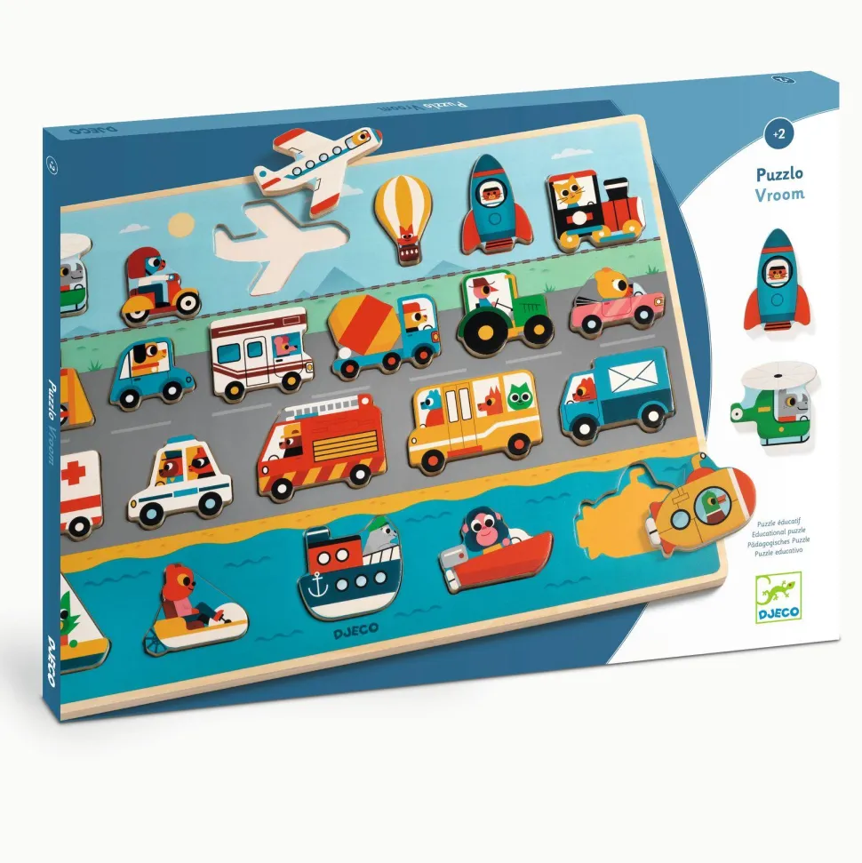 puzzle 22 pièces en bois : Puzzlo Vroom - Djeco
