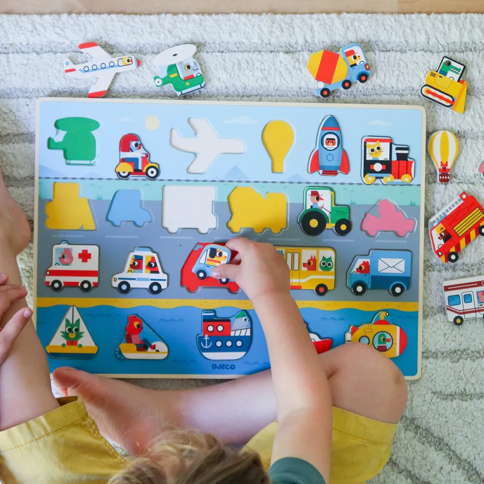 puzzle 22 pièces en bois : Puzzlo Vroom - Djeco