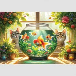 Puzzle 250 pièces/25 formes : chats et poissons - Wooden City
