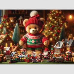 Puzzle 1010 pièces/100 formes : ours en peluche de Noël - Wooden City