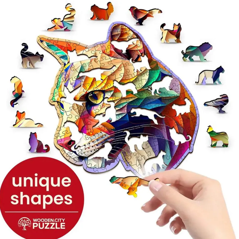 Puzzle 150 pièces/15 formes en bois : puma coloré - Wooden City
