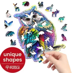 Puzzle 150 pièces/15 formes en bois : chouette colorée - Wooden City