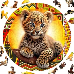 Puzzle 250 pièces/25 formes en bois : Petit Léopard Mignon - Wooden City