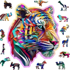 Puzzle 150 pièces/15 formes en bois : tigre coloré - Wooden City