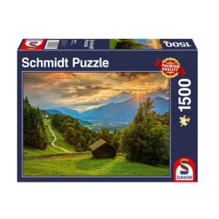 PUZZLE 1500 PIECES : COUCHER DE SOLEIL SUR LE VILLAGE DE MONTAGNE DE WAMBERG - Schmidt