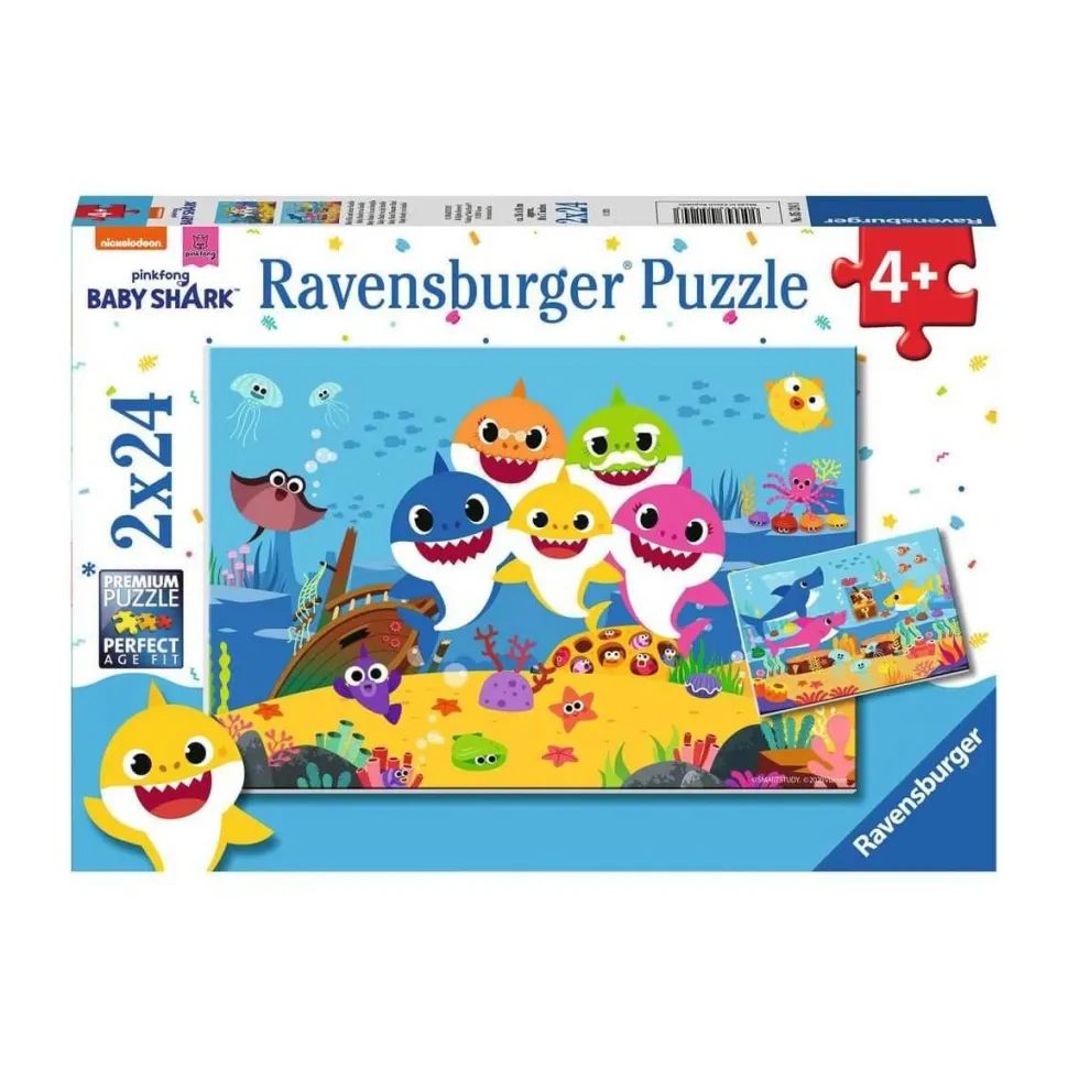 Puzzle 2 x 24 pièces : baby shark et sa famille - Ravensburger