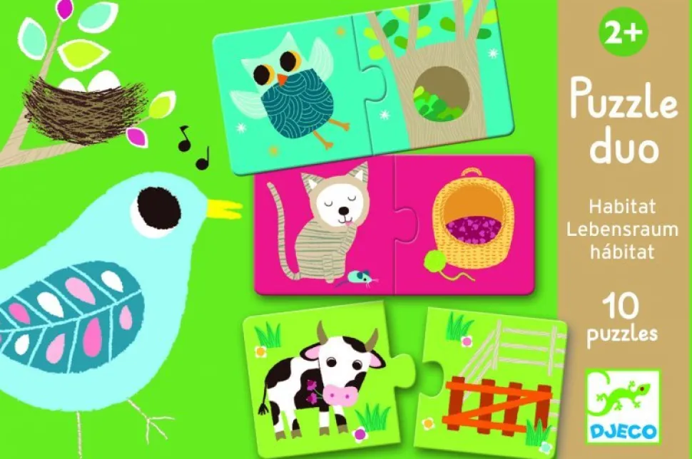 Puzzle 10 x 2 pièces - Duo : Animaux - Habitat - Djeco