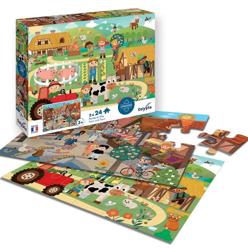 Puzzle 2 x 24 pièces : Ferme et Ville - Sentosphère