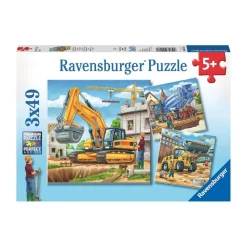 Puzzle 3 x 49 pièces : grands véhicules de construction - Ravensburger