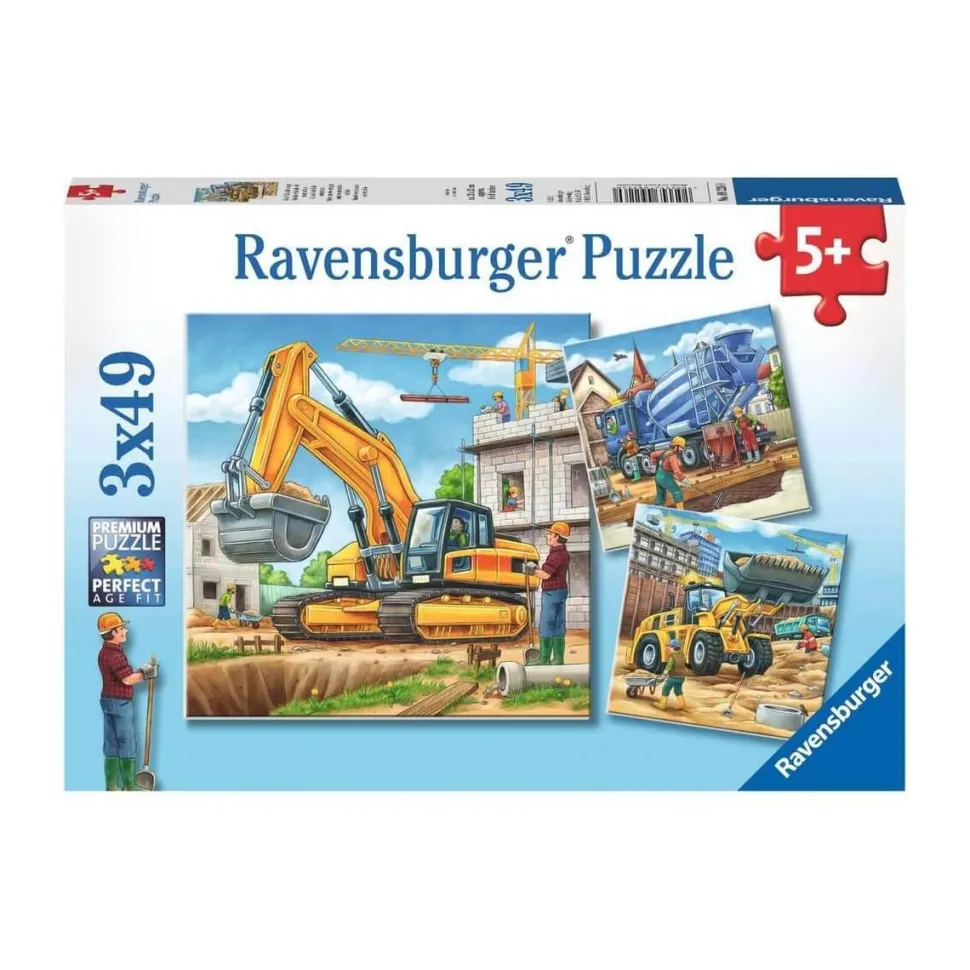 Puzzle 3 x 49 pièces : grands véhicules de construction - Ravensburger