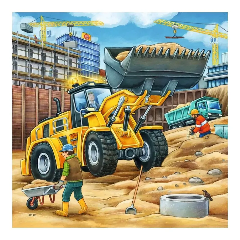 Puzzle 3 x 49 pièces : grands véhicules de construction - Ravensburger