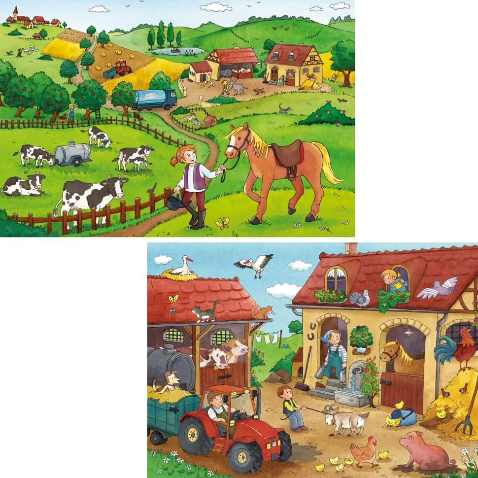 Puzzle 2 x 12 pièces : Le travail à la ferme - Ravensburger