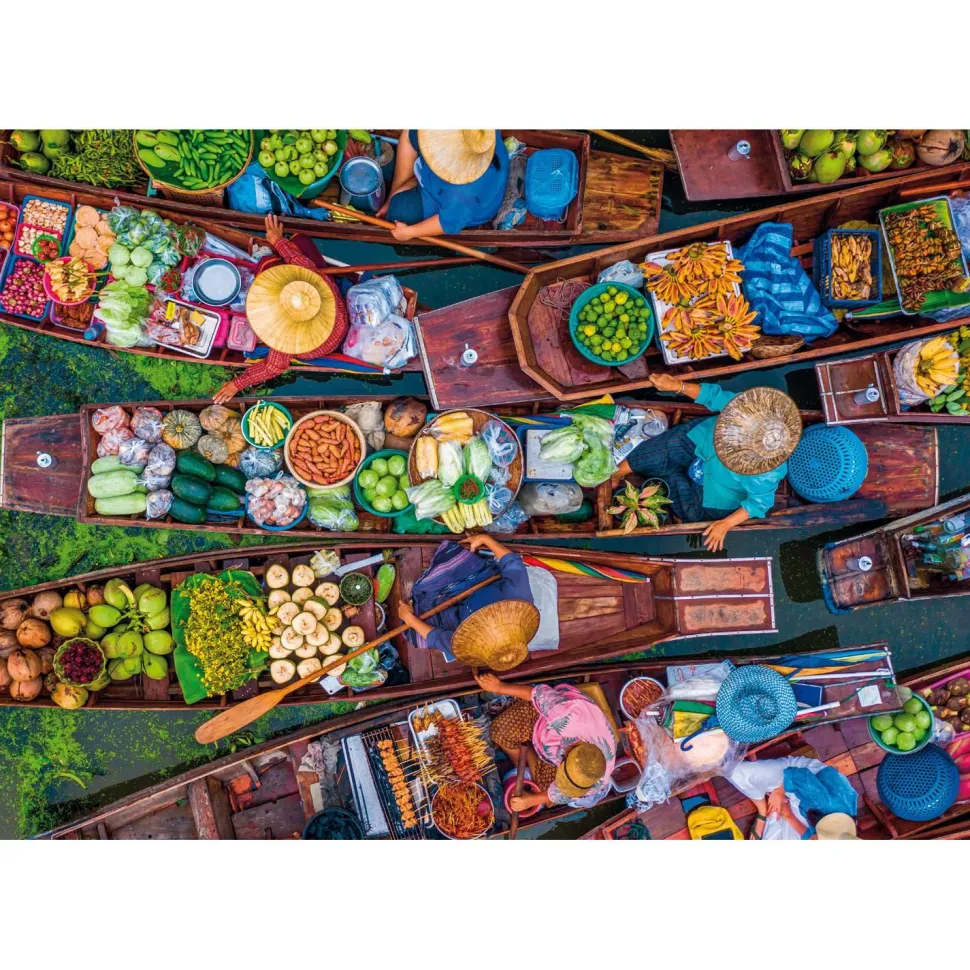 Puzzle Compact 1000 pièces : Marché flottant thaïlandais - Clementoni