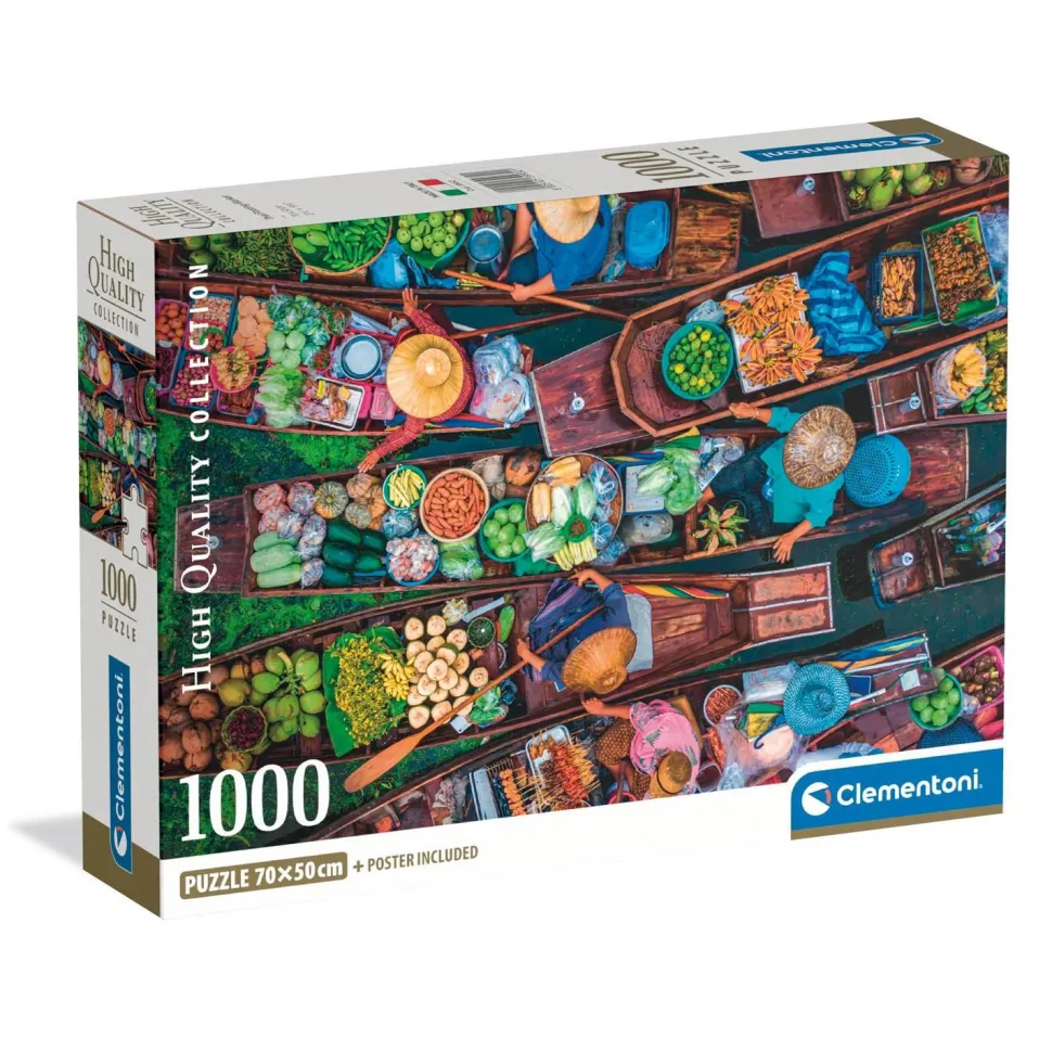 Puzzle Compact 1000 pièces : Marché flottant thaïlandais - Clementoni
